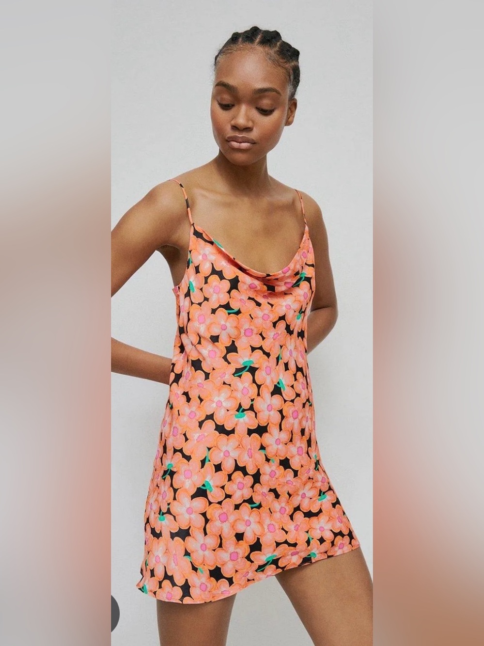 Warehouse Black Mini Chemise with Peach Floral Print-NWT